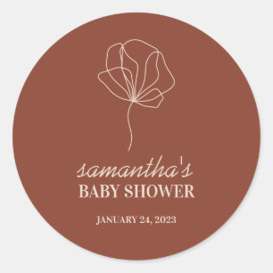 Pegatina Redonda Terracotta Flower Simple Boho Baby Shower