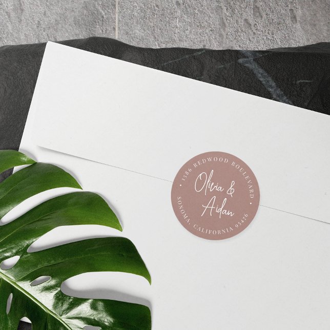 Pegatina Redonda Terracotta Handwritten Wedding Return Address (Subido por el creador)