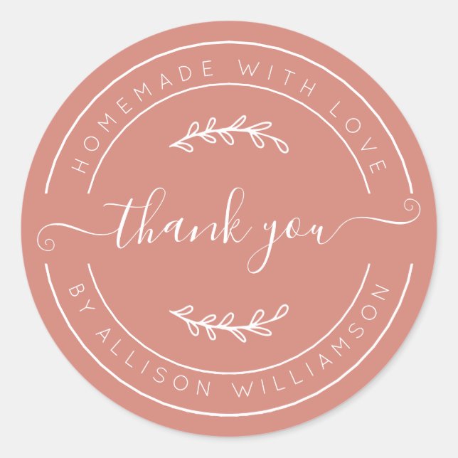 Pegatina Redonda Terracotta Homemade Thank You Label (Anverso)