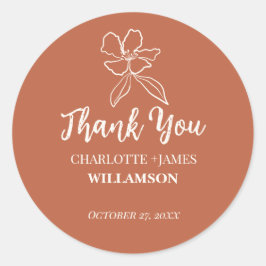 Pegatina Redonda Terracotta Minimal Floral Wedding Favors
