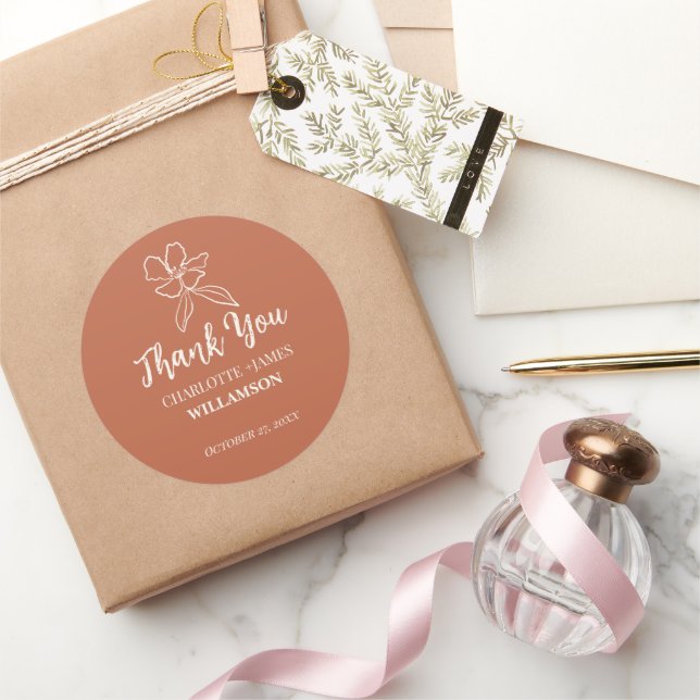 Pegatina Redonda Terracotta Minimal Floral Wedding Favors (Regalar)