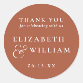 Pegatina Redonda Terracotta Minimalista Monograma Boda Gracias
