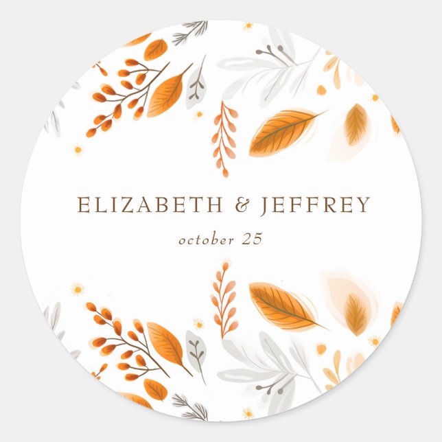 Pegatina Redonda Terracotta Modern Script Elegant Fall Wedding (Anverso)