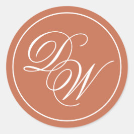 Pegatina Redonda Terracotta Monograma sencillo guión blanco marrón