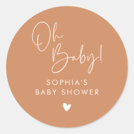 Pegatina Redonda Terracotta naranja Oh Baby Modern Boho Baby Shower