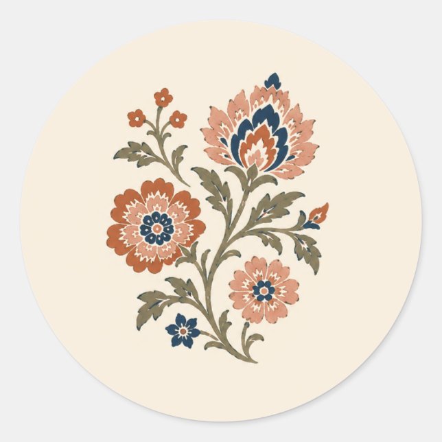 Pegatina Redonda Terracotta Navy Patterned Floral Wedding (Anverso)
