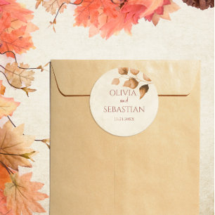 Pegatina Redonda Terracotta otoño deja Boho otoño Wedding