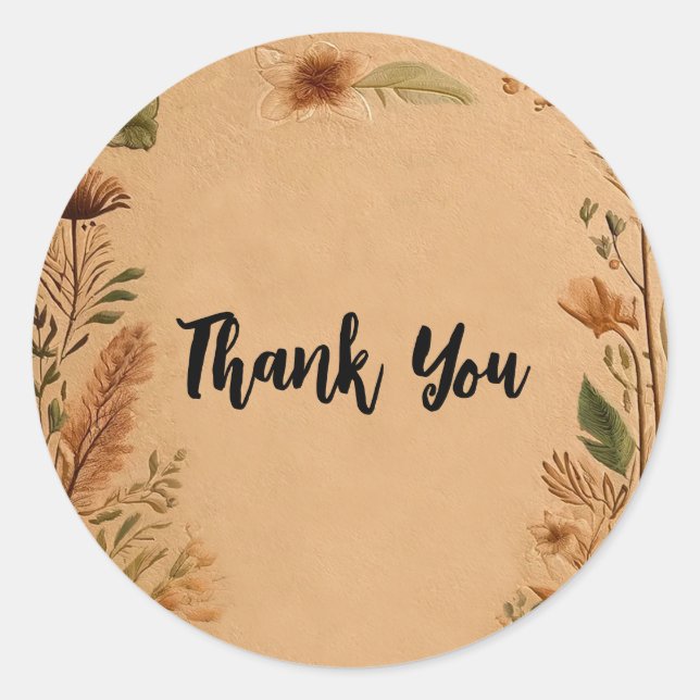 Pegatina Redonda Terracotta Peach Flores Presionadas Boho Boda (Anverso)