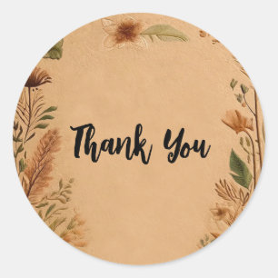 Pegatina Redonda Terracotta Peach Flores Presionadas Boho Boda