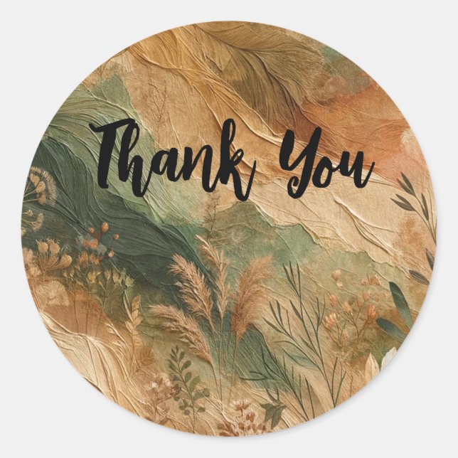 Pegatina Redonda Terracotta Peach Flores Presionadas Boho Boda (Anverso)