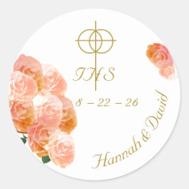 Pegatina Redonda Terracotta Rosa Boda católica