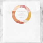 Pegatina Redonda Terracotta Sunrise | Boda de monograma<br><div class="desc">Cuenta con hermosos pinceles abstractos de pincel y su elección de personalización. La terracota es un color popular para los bodas. La suite de invitados, decorada en tonos naranja y marrón, es sofisticada y vibrante. Agradecimiento especial a sus favores matrimoniales con nuestro boda personalizado gracias pegatinas. Sencillo pero elegante estos...</div>