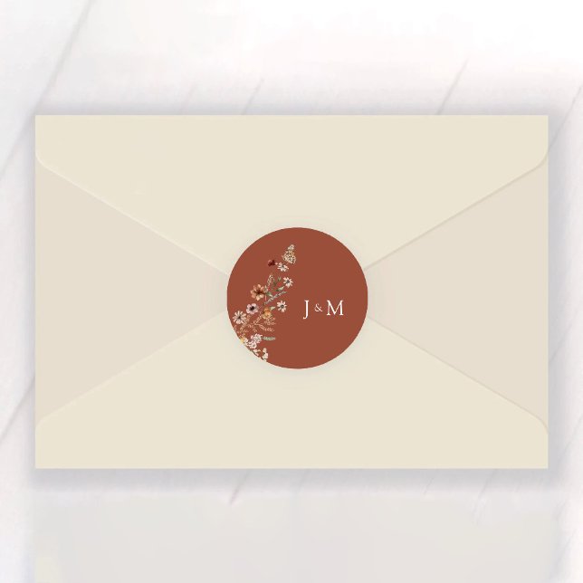 Pegatina Redonda Terracotta Tiny Wildflower Boda (Subido por el creador)