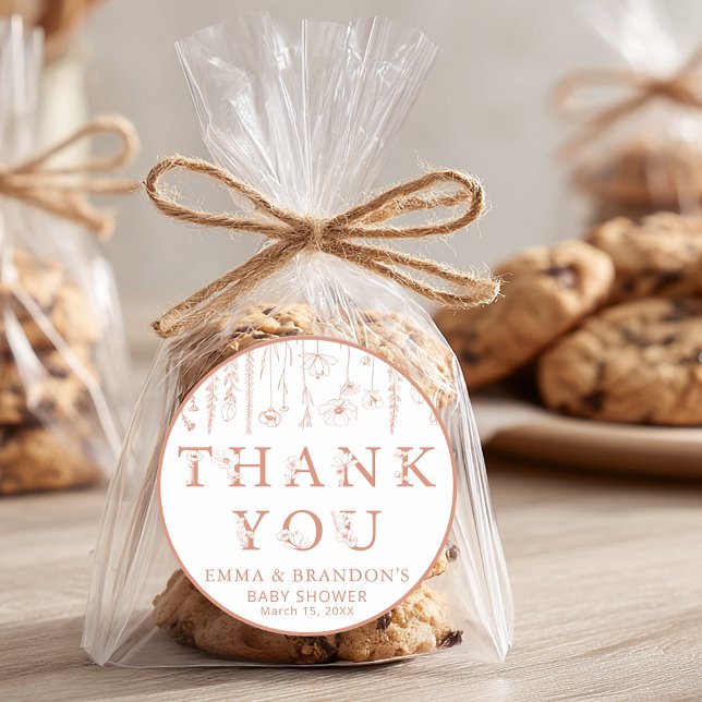 Pegatina Redonda Terracotta Wildflower Baby Shower Thank You  (Thank You Terracotta Wildflower Sticker)