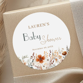 Pegatina Redonda Terracotta Wildflower Gender Neutral Baby Shower