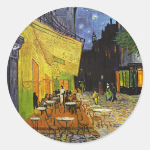 Pegatina Redonda Terraza cafetería en Night Van Gogh