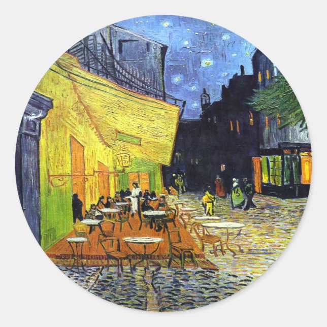 Pegatina Redonda Terraza del café en la noche de Vincent van Gogh (Anverso)