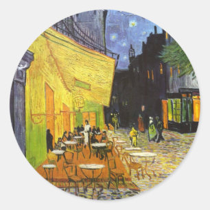 Pegatina Redonda Terraza del Café por la noche de Van Gogh