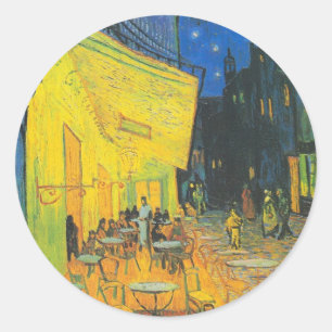 Pegatina Redonda Terraza del Café Van Gogh Escena Callejera Frances