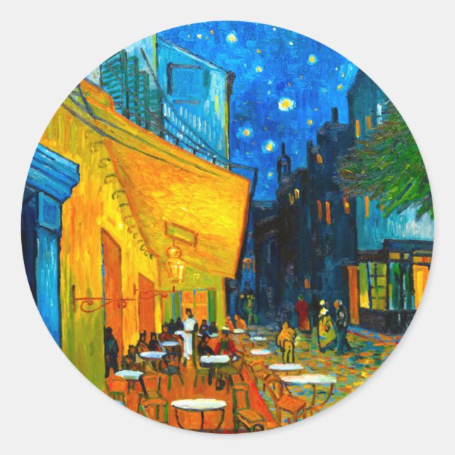 Pegatina Redonda Terraza Van Gogh Café de noche (Anverso)