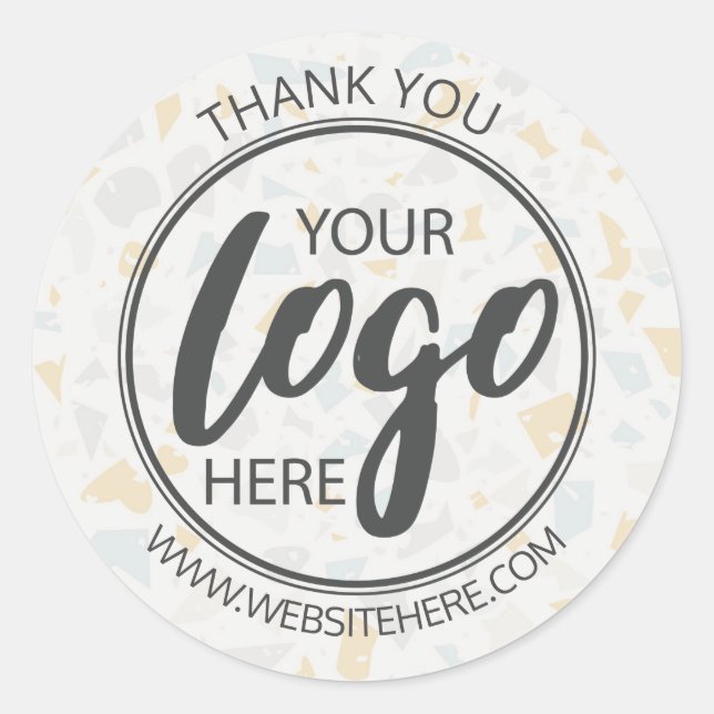 Pegatina Redonda Terrazzo Sencillo Moderno Cerámica Su Logo Aquí (Anverso)