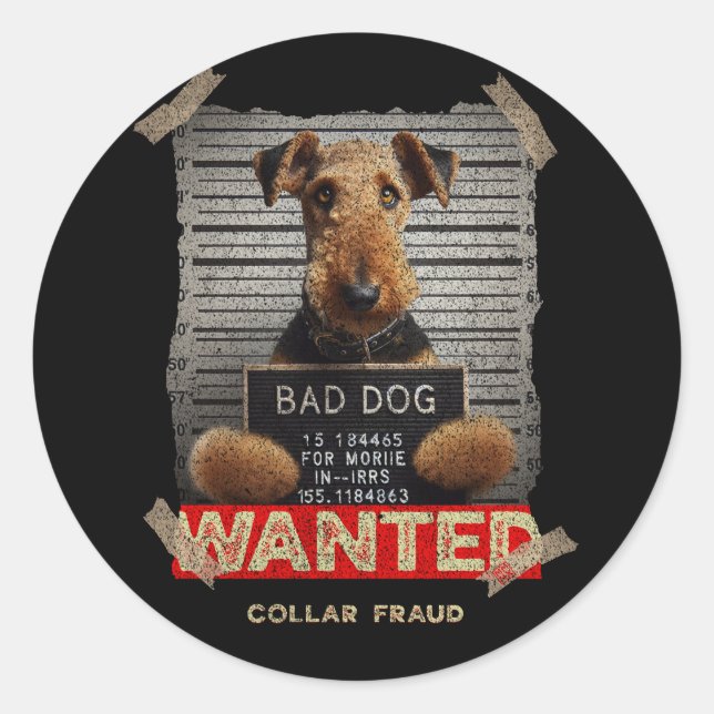 Pegatina Redonda Terrier Airedale (Anverso)