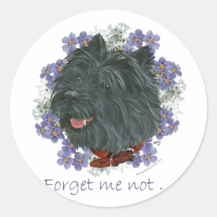 Pegatina Redonda Terrier Black Cairn No me olvides