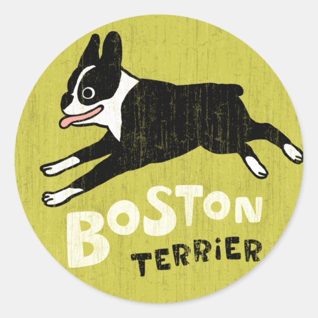 Pegatina Redonda Terrier de Boston (Anverso)