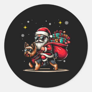 Pegatina Redonda Terrier de Yorkshire divertido Navidad Yorkie Aman