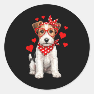 Pegatina Redonda Terrier de Zorro Día de San Valentín Amante del Pe
