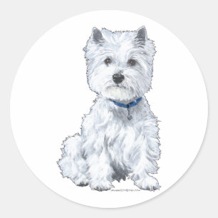 Pegatina Redonda Terrier West Highland Blanco