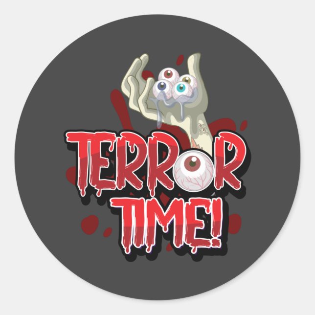 Pegatina Redonda Terror Time Zombie Hand con Ojos (Anverso)