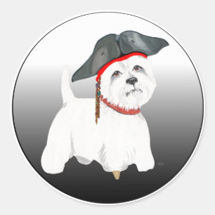 Pegatina Redonda Terrorífico Terrier Blanco de las Tierras Altas de