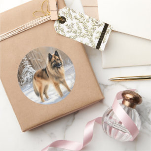 Pegatina Redonda Tervuren belga deja que nieve Navidades