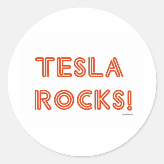 Pegatina Redonda ¡Tesla Rocks! (Anverso)