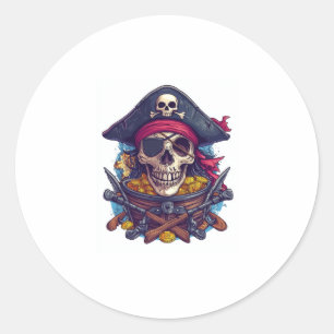 Pegatina Redonda Tesoro pirata de cráneo