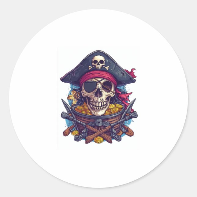 Pegatina Redonda Tesoro pirata de cráneo (Anverso)