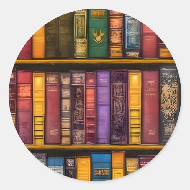 Pegatina Redonda Tesoros literarios - libros antiguos clásicos (Anverso)