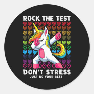 Pegatina Redonda Test Day Rock the Test Dabbing Unicorn Boys Chicas