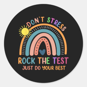 Pegatina Redonda Test Day Rock The Test Rainbow Gifts Teached
