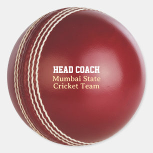 Pegatina Redonda Test Match Red Cricket Ball con texto Personalizad