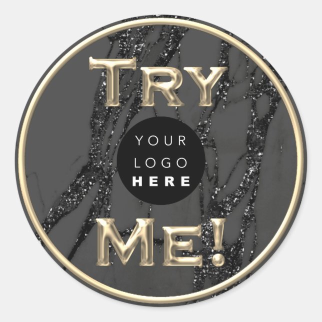 Pegatina Redonda Test Me Logo Gold Tester Ejemplo Contenedor Negro (Anverso)