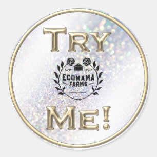 Pegatina Redonda Test Me Logo Purpurina Tester Ejemplo Holográfico