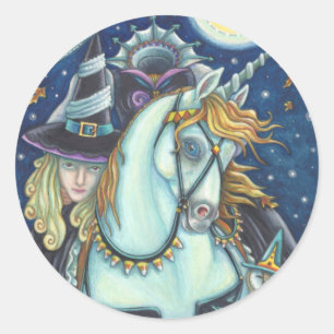 PEGATINA REDONDA TESTIGO DE GÓTICO HORSEMANA SIN CABEZA, UNICORN, O
