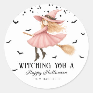 Pegatina Redonda Testigo Una feliz Bruja de Halloween