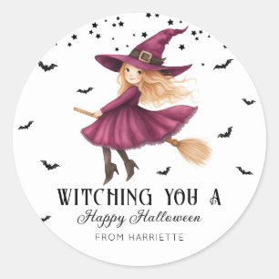 Pegatina Redonda Testigo Una feliz Bruja de Halloween