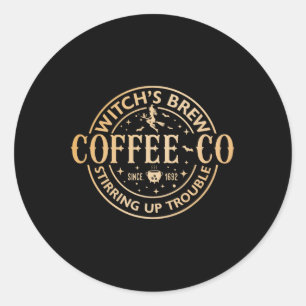 Pegatina Redonda Testigos Brew Café Co Halloween Witch Coffee Love
