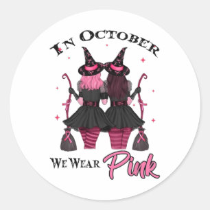 Pegatina Redonda Testigos En Octubre Usamos Pechuga Rosa Otoño