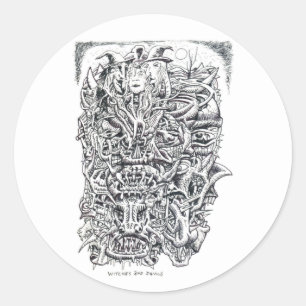 Pegatina Redonda Testigos y demonios, por Brian Benson
