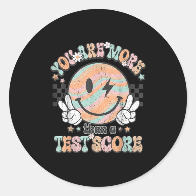 Pegatina Redonda Testing Teacher Groovy Smile You Are More Than A T (Anverso)